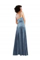 Buy Cowl Neck Long Stretch Velvet Dusty Blue Sleeveless Semi Formal Evening Dress UK