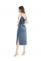 Buy One Shoulder Long Stretch Velvet Dusty Blue Sleeveless Semi Formal Evening Dress UK