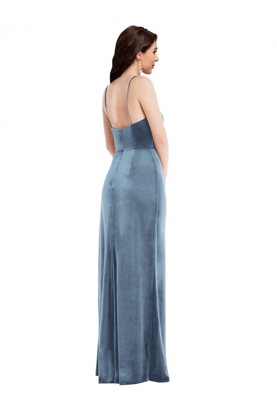 Buy Sweetheart Long Stretch Velvet Dusty Blue Sleeveless Formal Evening Dress UK