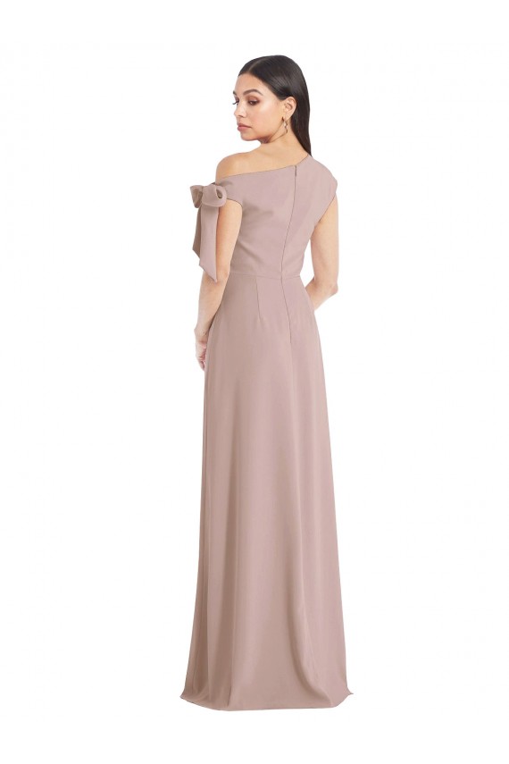 Buy Off the Shoulder Long Stretch Crepe Dusty Pink Sleeveless Formal Evening Dress UK