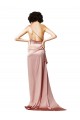 Buy One Shoulder Long Silky Satin Dusty Pink Sleeveless Formal Evening Dress UK