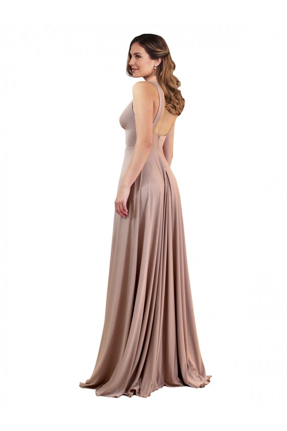 Buy V-Neck Long Spandex Dusty Pink Sleeveless Black Tie Evening Dress UK