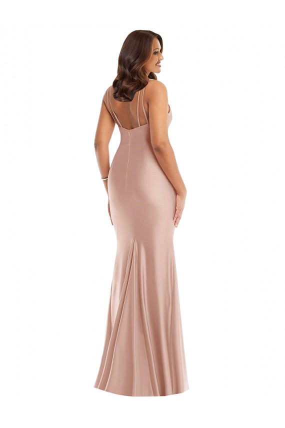 Buy V-Neck Long Silky Satin Dusty Pink Sleeveless Plus Size Formal Evening Dress UK
