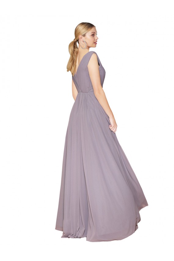 Buy High Neck Long Soft Chiffon Dusty Rose Sleeveless Formal Evening Dress UK