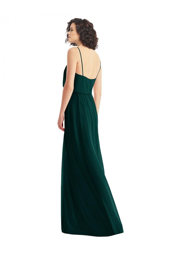 Buy V-Neck Long Soft Chiffon Ever Green Sleeveless Semi Formal Evening Dress UK