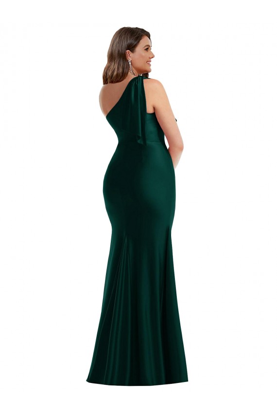 Buy One Shoulder Long Silky Satin Ever Green Sleeveless Plus Size Formal Evening Dress UK