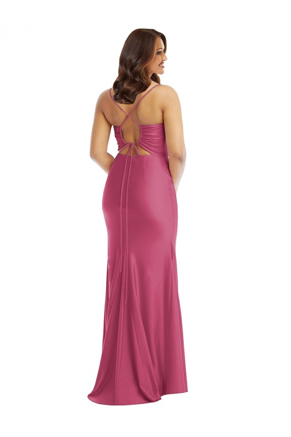 Buy Cowl Neck Long Silky Satin Fuchsia Sleeveless Plus Size Formal Evening Dress UK