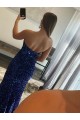 Buy Strapless Sweep Train Velvet Sequin Fuchsia Sleeveless Evening Dress UK