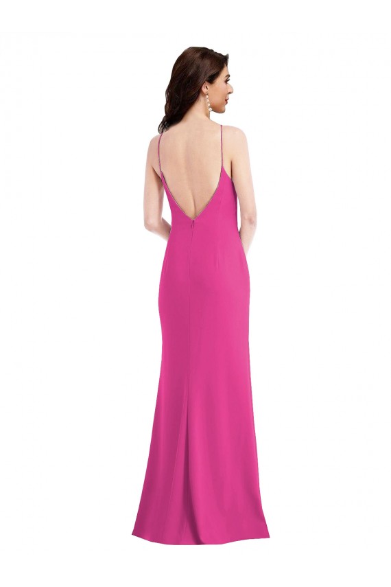 Buy High Neck Long Stretch Crepe Fuchsia Sleeveless Formal Evening Dress UK