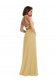 Buy Halter Neck Long Soft Chiffon Gold Sleeveless Semi Formal Evening Dress UK
