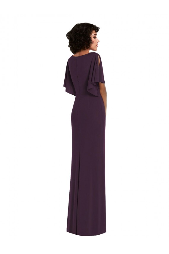 Buy V-Neck Long Spandex Grape Split Sleeves Formal Evening Dress UK