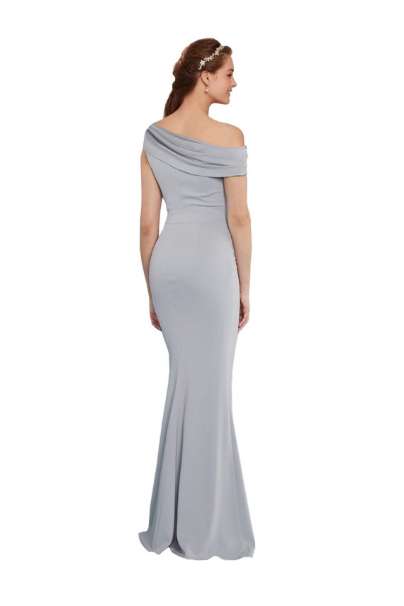 Buy One Shoulder Long Stretch Crepe Grey Sleeveless Evening Dress UK