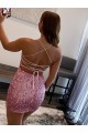 Buy Spaghetti Straps Short Velvet Sequin Hot Pink Sleeveless Evening Dress UK