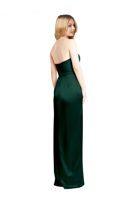 Buy Strapless Long Stretch Satin Hunter Sleeveless Formal Evening Dress UK