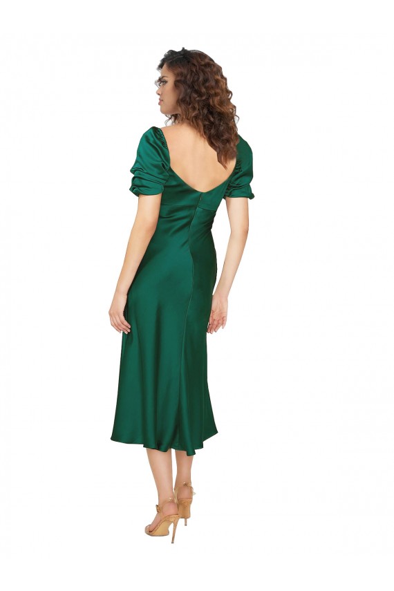 Buy Sweetheart Midi Length Silky Satin Hunter Short Sleeves Formal Evening Dress UK