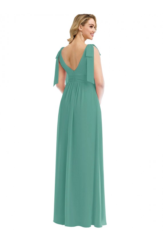 Buy V-Neck Long Soft Chiffon Icelandic Silver Sleeveless Semi Formal Evening Dress UK