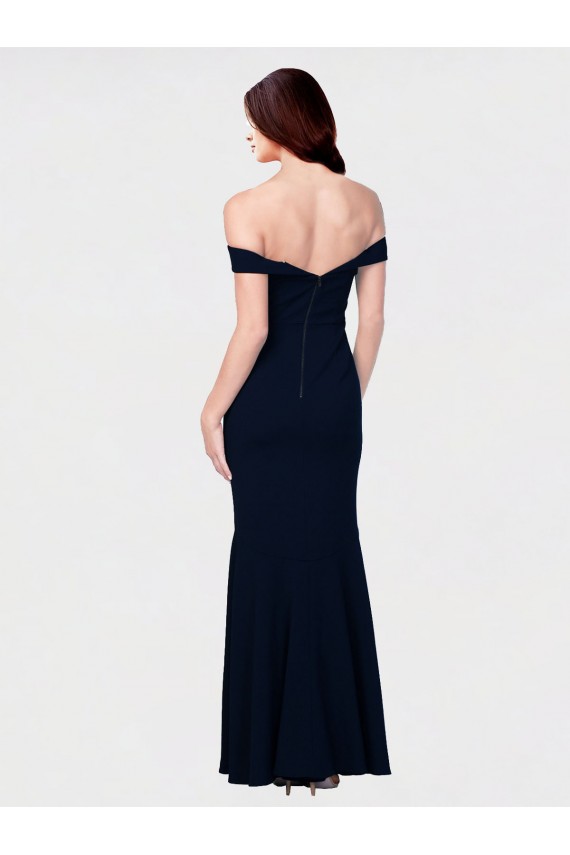 Buy Off the Shoulder Long Stretch Crepe Ivory Sleeveless Evening Dress UK