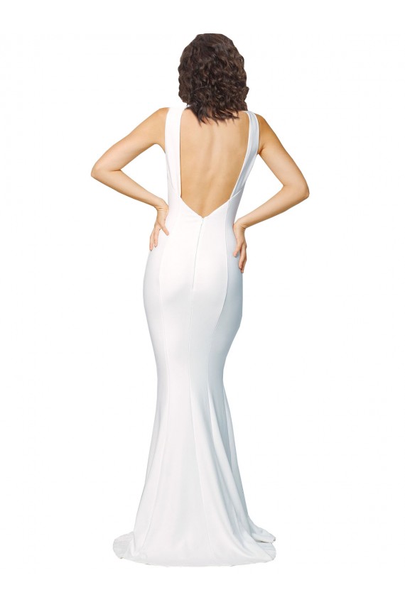 Buy High Neck Long Stretch Crepe Ivory Sleeveless Formal Evening Dress UK