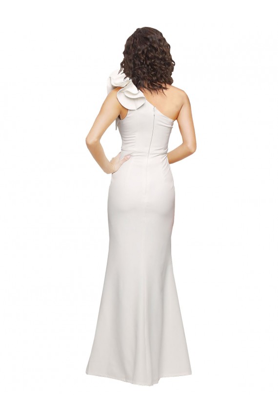 Buy One Shoulder Long Stretch Crepe Ivory Sleeveless Formal Evening Dress UK