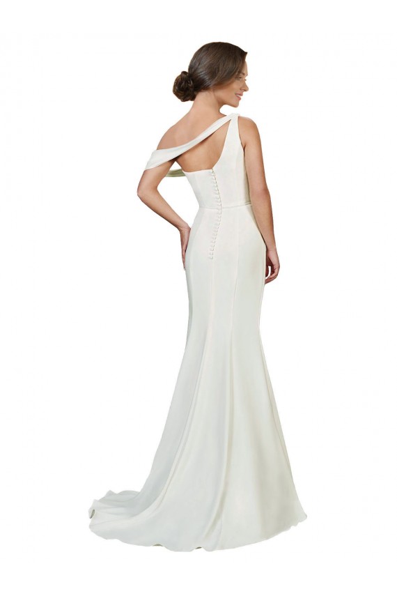 Buy One Shoulder Sweep Train Stretch Crepe Ivory Sleeveless Formal Evening Dress UK