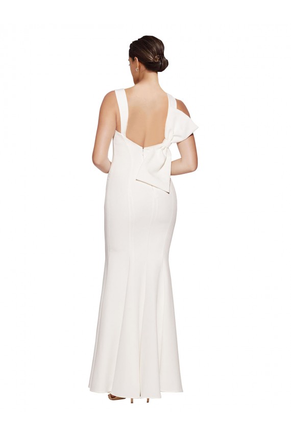 Buy Square Neck Long Stretch Crepe Ivory Sleeveless Formal Evening Dress UK