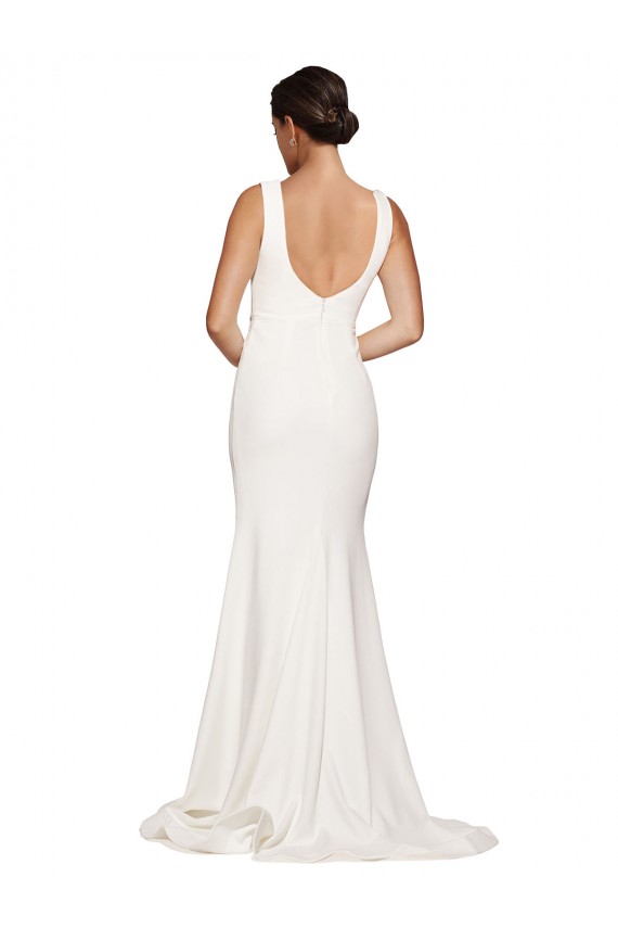 Buy Square Neck Sweep Train Stretch Crepe Ivory Sleeveless Semi Formal Evening Dress UK