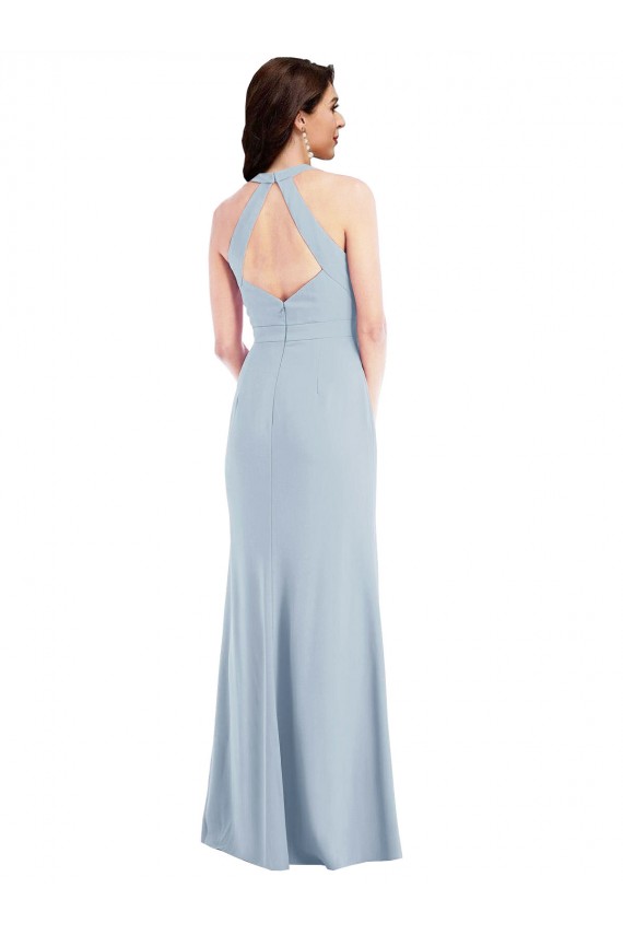 Buy V-Neck Long Stretch Crepe Light Sky Blue Sleeveless Formal Evening Dress UK