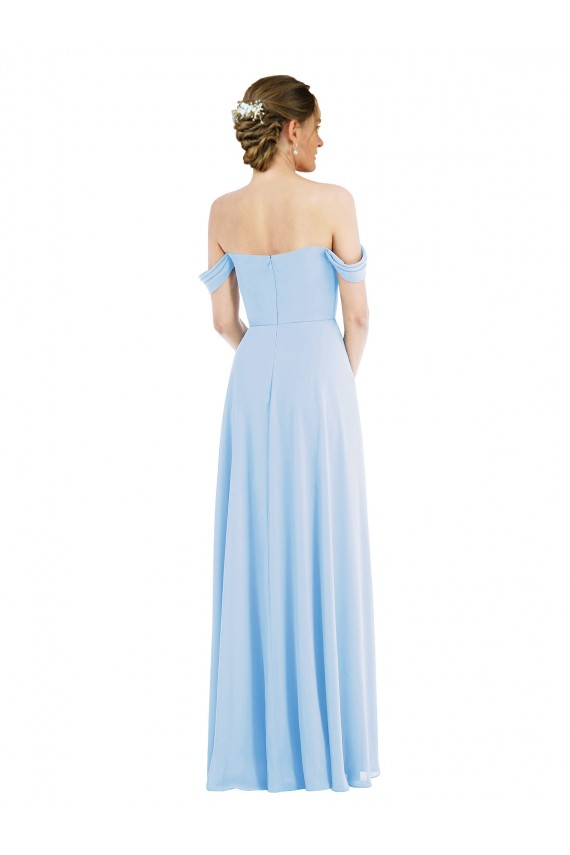 Buy Off the Shoulder Long Soft Chiffon Light Sky Blue Sleeveless Formal Evening Dress UK