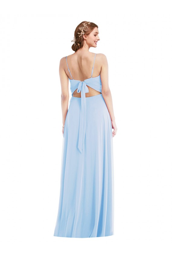 Buy V-Neck Long Soft Chiffon Light Sky Blue Sleeveless Formal Evening Dress UK