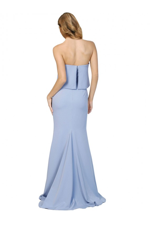 Buy Strapless Long Stretch Crepe Light Sky Blue Sleeveless Low Back Evening Dress UK