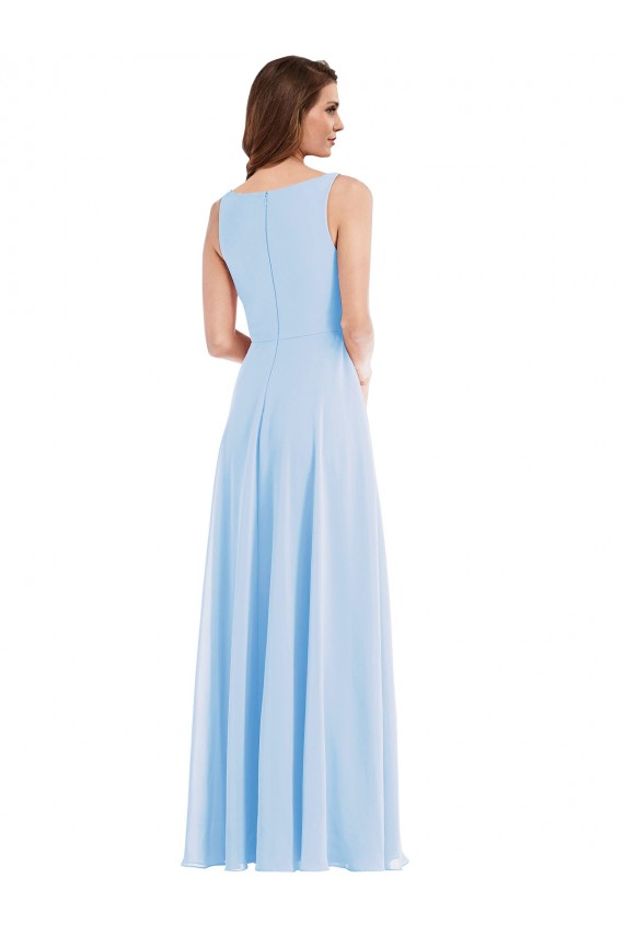 Buy V-Neck Long Soft Chiffon Light Sky Blue Sleeveless Semi Formal Evening Dress UK