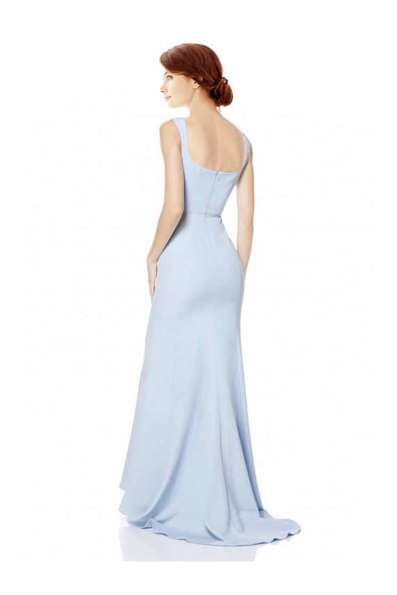 Buy High Neck Long Stretch Crepe Light Sky Blue Mermaid Sleeveless Evening Dress UK