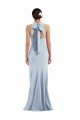 Buy Jewel Neck Long Stretch Crepe Light Sky Blue Sleeveless Formal Evening Dress UK