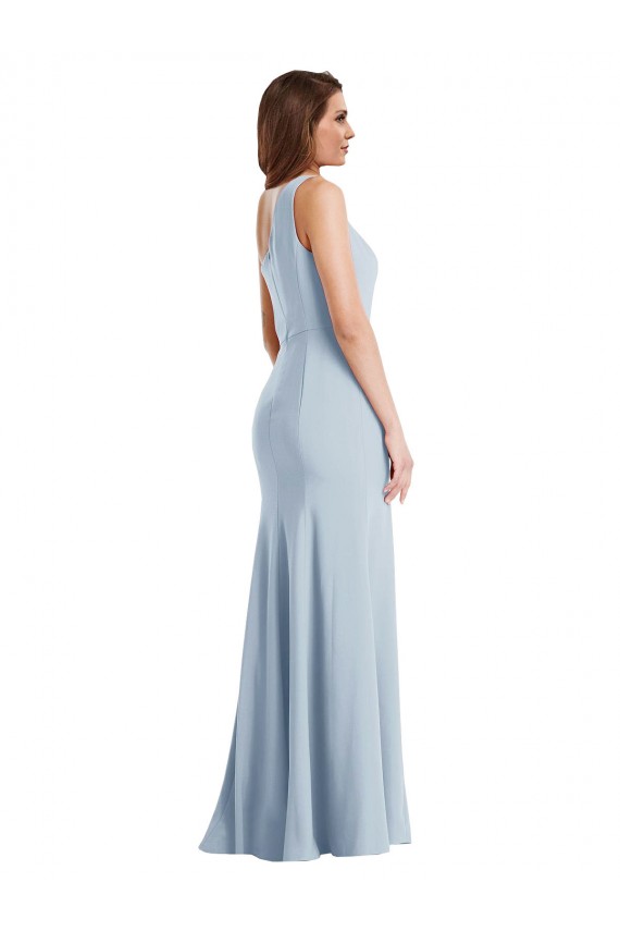 Buy One Shoulder Long Stretch Crepe Light Sky Blue Sleeveless Formal Evening Dress UK