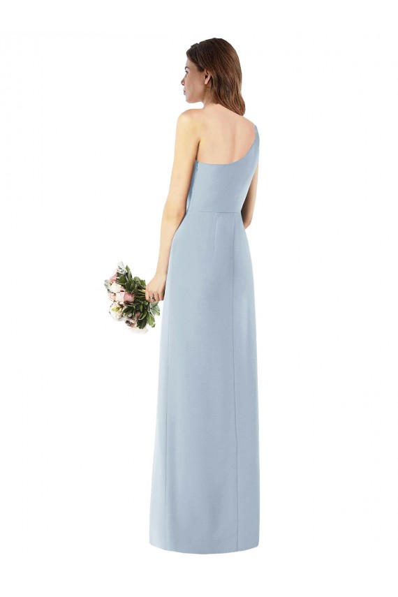 Buy One Shoulder Long Stretch Crepe Light Sky Blue Sleeveless Semi Formal Evening Dress UK