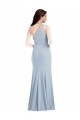 Buy One Shoulder Long Stretch Crepe Light Sky Blue Sleeveless Evening Dress UK