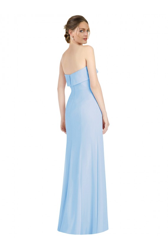 Buy Strapless Long Soft Chiffon Light Sky Blue Sleeveless Black Tie Evening Dress UK