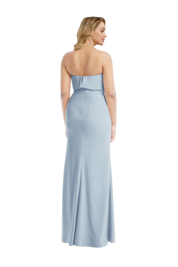Buy Strapless Long Stretch Crepe Light Sky Blue Sleeveless Semi Formal Evening Dress UK