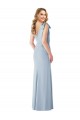 Buy V-Neck Long Stretch Crepe Light Sky Blue Sleeveless Semi Formal Evening Dress UK