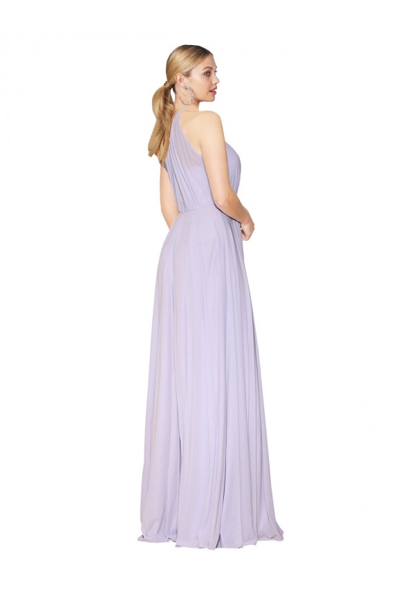 Buy High Neck Long Soft Chiffon Lilac Sleeveless Formal Evening Dress UK