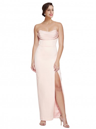 Buy Cowl Neck Long Stretch Satin Sleeveless Formal Evening Dress UK