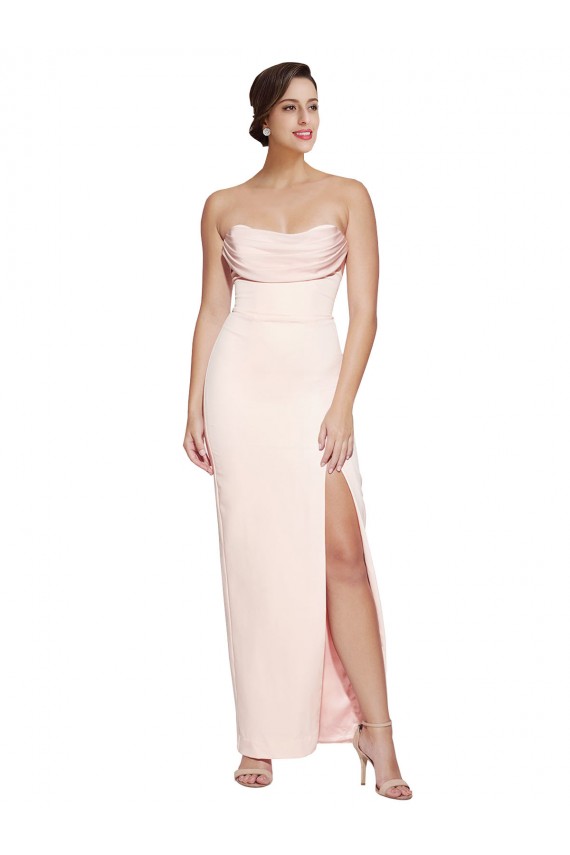Buy Cowl Neck Long Stretch Satin Sleeveless Formal Evening Dress UK