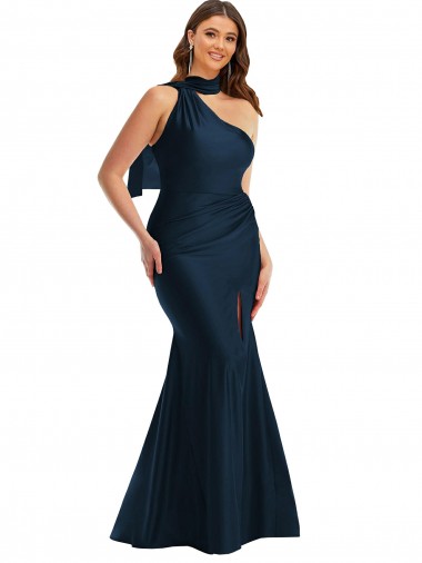 Buy Halter Neck Long Silky Satin Dark Navy Sleeveless Plus Size Formal Evening Dress UK