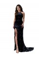 Buy High Neck Long Lace Black Sleeveless Black Tie Evening Dress UK