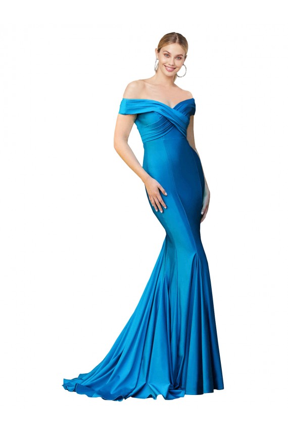 Buy High Neck Long Satin Peacock Blue Sleeveless Formal Evening Dress UK