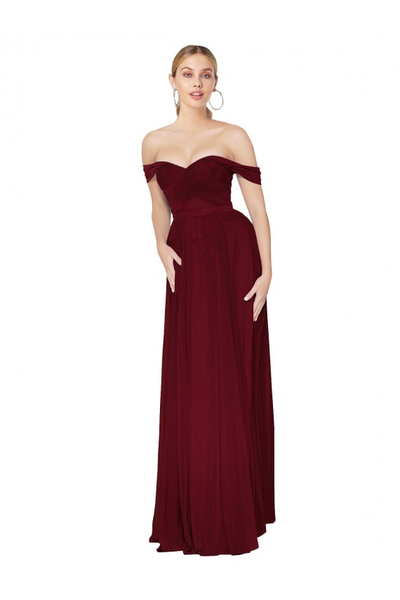 Buy High Neck Long Soft Chiffon Burgundy Mermaid Sleeveless Evening Dress UK