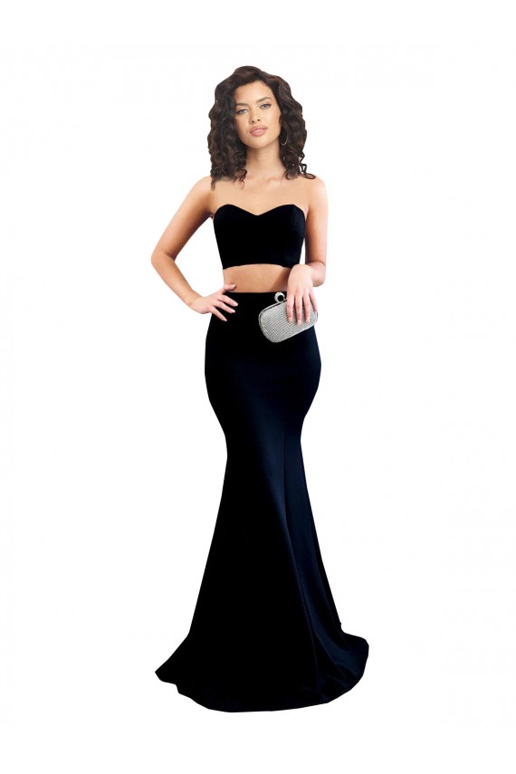 Buy High Neck Long Stretch Crepe Black Sleeveless Formal Evening Dress UK