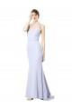 Buy High Neck Long Stretch Crepe Light Sky Blue Sleeveless Evening Gowns UK