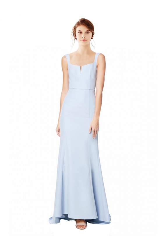 Buy High Neck Long Stretch Crepe Light Sky Blue Mermaid Sleeveless Evening Dress UK
