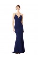 Buy High Neck Long Stretch Crepe Navy Blue Sleeveless Evening Gown UK